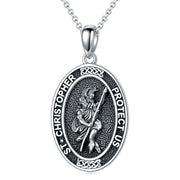 S925 Sterling Silver Amulet Necklace Saint Christopher Necklace Protection Pendant Jewelry Christmas Halloween Birthday Gifts for Men Women