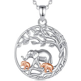 Sterling Silver Elephant with 1 2 3 Cubs Pendant Necklace