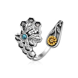 S925 Sterling Silver Turquoise Dragonfly/Highland Cow Spoon Ring Oxidized Wrap Ring  Gifts for Women Girls