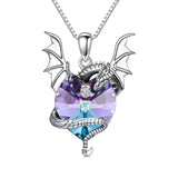 Sterling Silver Heart Crystal Dragon Pendant Necklace