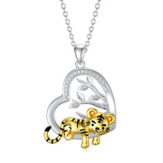 Animal with Tree of Life Necklace 925 Sterling Silver Cute Tiger Lion Pendant Necklace Jewelry for Women