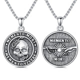 Sterling Silver Gothic Skull Memento Mori Pendant Necklace with Engraved Word