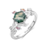 Sterling Silver 10K 14K 18K Gold Personalized Engraved Moss Agate Ring Engagement Ring