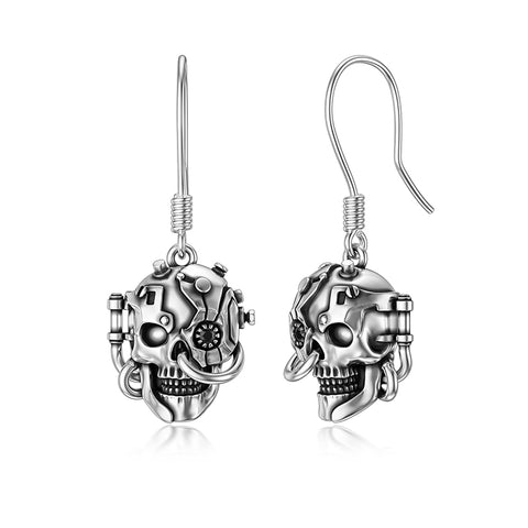 Sterling Silver Gothic Skull Dangle Earrings