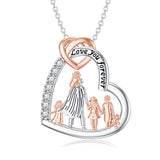 Sterling Silver Heart  Father and Daughter Pendant Necklace With Engraved Word Love You Forever