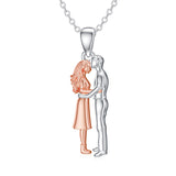 Sterling Silver Hug Couple Pendant Necklace Gift