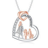 Sterling Silver Heart  Father and Daughter Pendant Necklace With Engraved Word Love You Forever