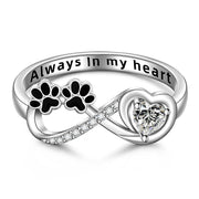 Sterling Silver Paw Print Animal Ring Engraved With Always in My Heart