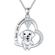 Sterling Silver Heart Birthstone Puppy Dog Pendant Necklace