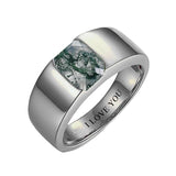 Sterling Silver 10K 14K 18K Gold Personalized Engraved Moss Agate Men's Wedding Ring Engagement Ring