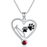 Sterling Silver Birthstone Veterinary& Dog Paw  Pendant Necklace