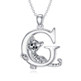 Sterling Silver Initial Cat Pendant Necklace