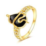 14k Real Gold Snake Black Onyx Ring  Yellow Gold Gifts for Women