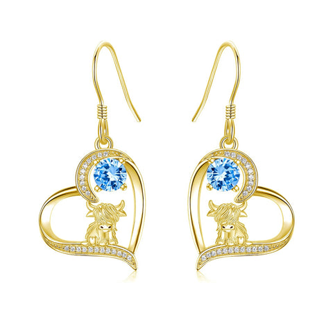 10K 14K 18K Gold Highland Cow Animal Earrings