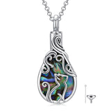 Sterling Silver Abalone Shell Cat Urn Necklace For Ashes