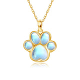 14K Gold Moonstone Dog Paw Pendant Necklace