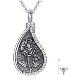 Sterling Silver Personalized Engraved Teardrop Birth Flower Urn Necklace for Ashes