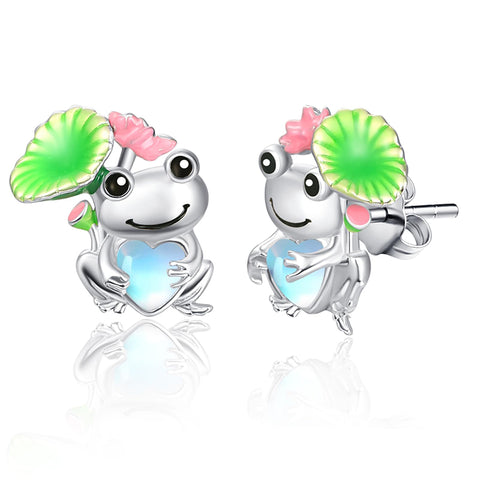 Sterling Silver Moonstone Axolotl Dog Penguin Panda Frog Cat Giraffe Stud Earrings