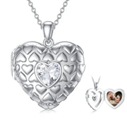 Sterling Silver Personalized Photo Heart Birthstone Pendant Necklace