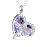 Sterling Silver Heart Crystal Highland Cow Pendant Necklace