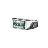 Sterling Silver 10K 14K 18K Gold Personalized Engraved Moss Agate Men's Wedding Ring Engagement Ring