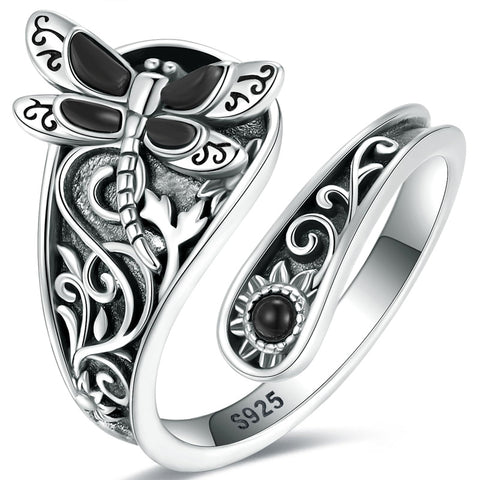 Sterling Silver Dragonfly Ring Butterfly Ring Hummingbird Spoon Ring Oxidized Animal Adjustable Ring for Women