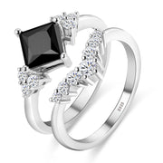 Sterling Silver 2CT Black Moissanite Sets Engagement Ring