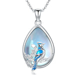 Sterling Silver Moonstone  Blue Jay  Cardinal Pendant Necklace