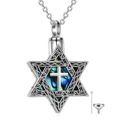 Sterling Silver Abalone Shell Star of David Urn Necklace for Ashes Engraved With Always in My Heart