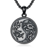 Sterling Silver Yin Yang Wolf Pendant Necklace