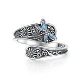 S925 Sterling Silver Turquoise Dragonfly/Highland Cow Spoon Ring Oxidized Wrap Ring  Gifts for Women Girls