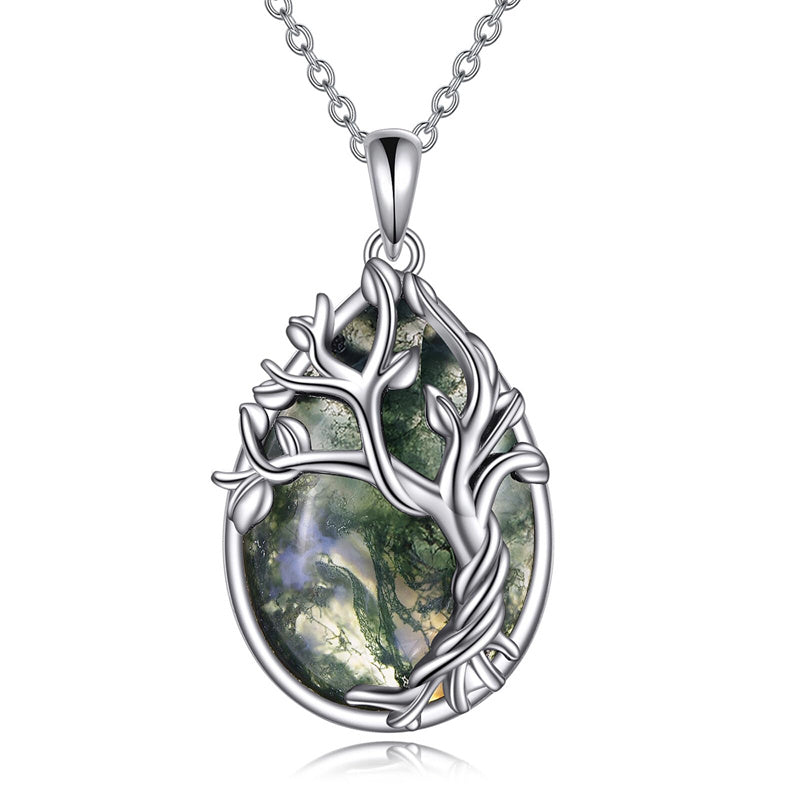 Sterling Silver Moss Agate Tree of Life Pendant Necklace– romanticwork