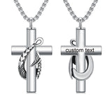 Sterling Silver Personalized Engraved Fish Hook & Cross Urn Necklace for Ashes