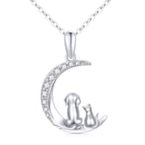 14K Gold Cubic Zirconia Dog and Cat Moon Pendant Necklace