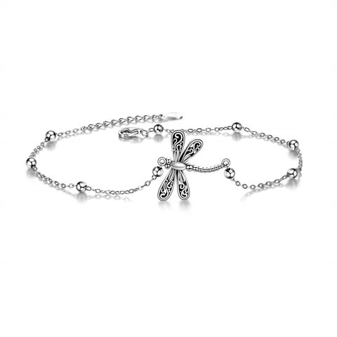 Sterling Silver Dragonfly Single Layer Anklet