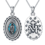 Sterling Silver Turquoise Virgin Mary Protection Pendant Necklace