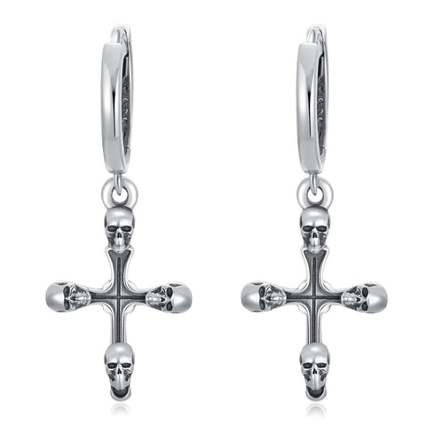 Sterling Silver Nail Cross Hoop Earrings