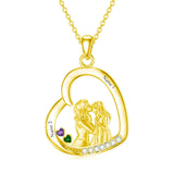 10K 14K 18K Gold Cubic Zirconia Personalized Engraved&Birthstone Mother Daughter Pendant Necklace