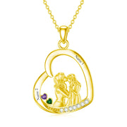 10K 14K 18K Gold Cubic Zirconia Personalized Engraved&Birthstone Mother Daughter Pendant Necklace