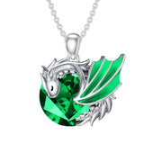 Sterling Silver 10K 14K 18K Gold Birthstone Wyvern Dragon Pendant Necklace