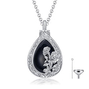 Sterling Silver Black Onyx Rose Hummingbird Urn Necklace for Ashes