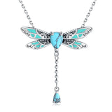 Sterling Silver Turquoise Dragonfly  Vintage Oxidation Pendant Necklace