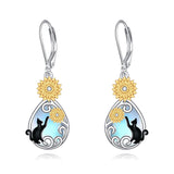 Sterling Silver Moonstone Hummingbird Black Cat Bee Leverback Earrings