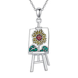 Sterling Silver Drawing Board&Sunflower Painters Pendant Necklace