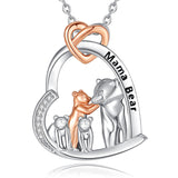 Sterling Silver Cubic Zirconia Bear with 1 2 3 Cubs Pendant Necklace Engraved with Mama Bear