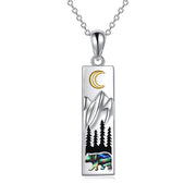 Sterling Silver Mountain Bear Pine Tree Sun Ocean Snowy Mountain Pendant Necklace