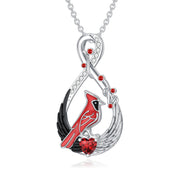 Sterling Silver Cubic Zirconia Infinity Angel Wings Red CardinalPendant Necklace