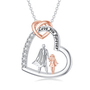 Sterling Silver HeartFather and Daughter Pendant Necklace With Engraved Word Love You Forever