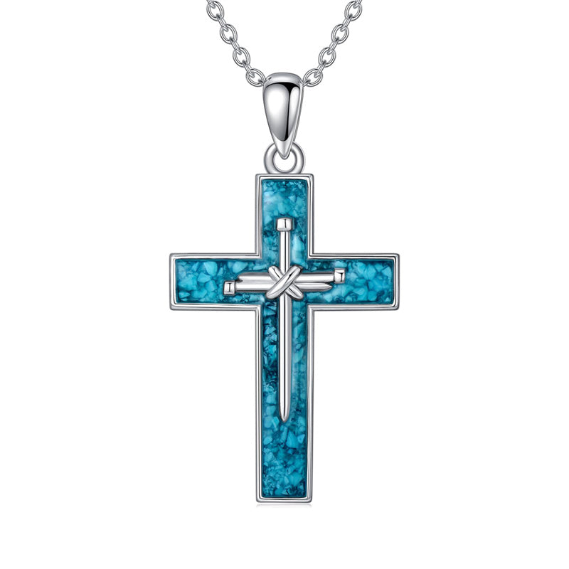 Turquoise Cross Necklace for Women Sterling Silver Cross Pendant Birth ...