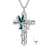 Sterling Silver Hummingbird Flower &Cross Urn Necklaces for Ashes